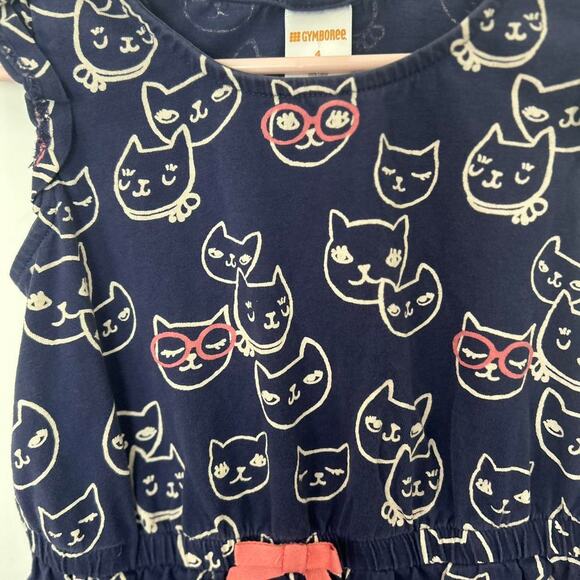 Gymboree Girls Cat Print Dress - Size 4 - Navy/White - Picture 3 of 4